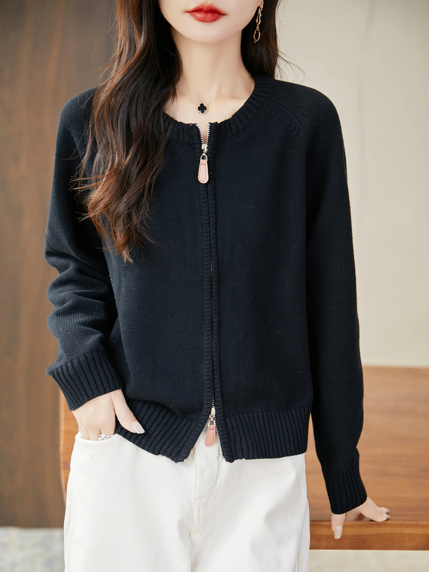 Thiened Pure Cotton Knitted Miu Series Cardigan feminino Or Outerwear Suéter com zíper duplo Trendy Top Quali Soft Long...