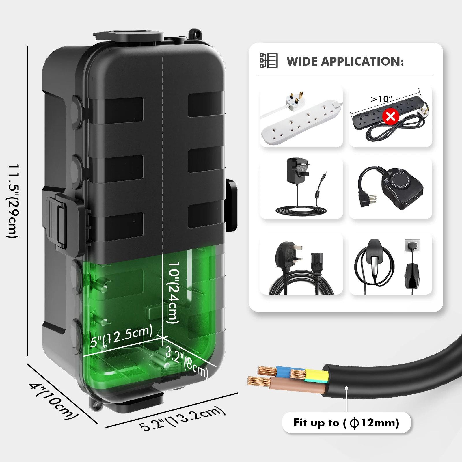 صندوق مقاوم للماء كهربائي متوسط الحجم من Flemoon مع غطاء سلك تمديد خارجي صغير الحجم للمكونات الخارجية/شريط الطاقة