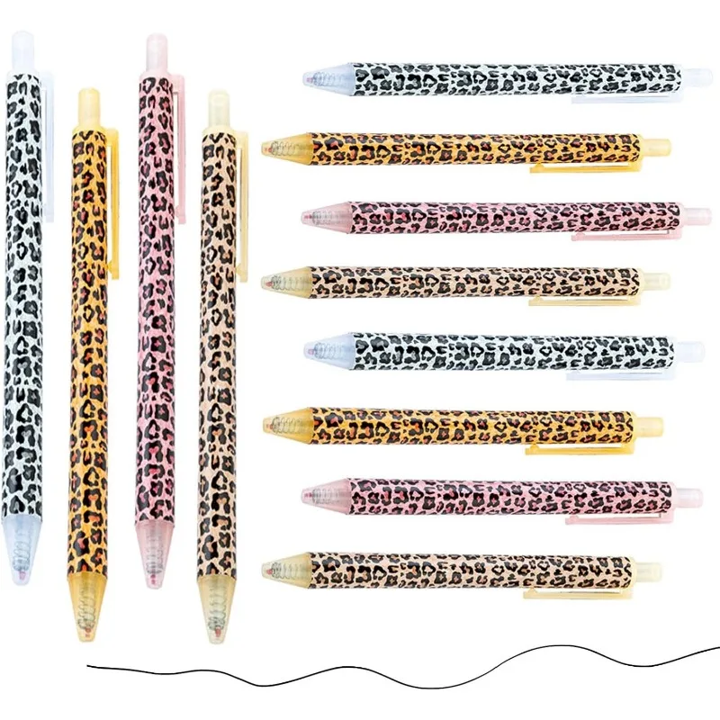 8/20 PCS Novelty Leopard Print Pens Automatic Ballpoint Pen 1.0mm Black Ink Woman Party Gifts Pen