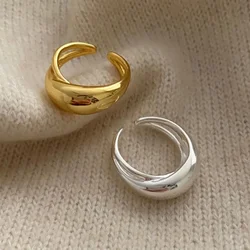 925 Sterling Silver Wide Smooth Ring for Women Girl Irregular Simple Fashion Adjustable Jewelry Gift Dropshipping