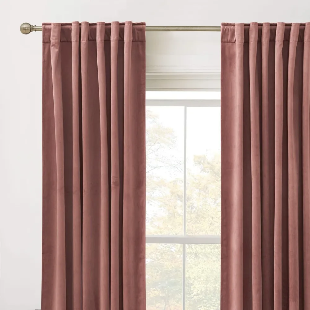 Soft Velvet Curtain for Home, Wild Rose Room Darkening Window Curtains Reuding Vertical Shade for Sliding W52 x L90 inch, 2 Pcs