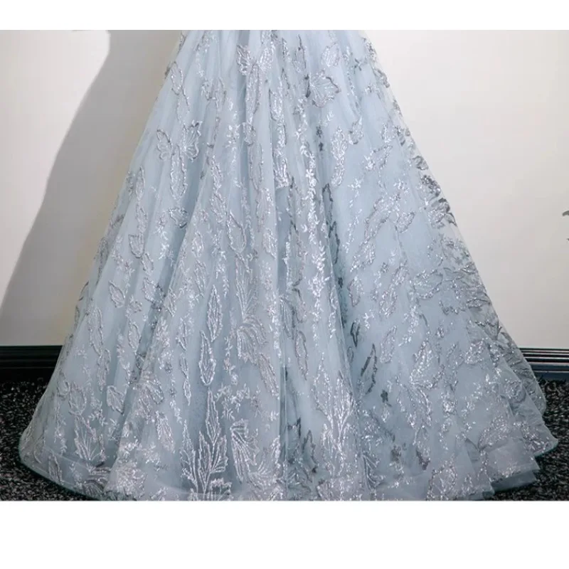 2025 New Women's One Shoulder Embroidered Bridesmaid Evening Dress Fashionable and Slim Back Strap High End Adult Dress