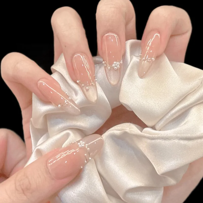 24pcs long Almond Acrylic Adhesive Fake Nail for Girls Autumn Artificial False Nails with Glue Cheap Press on Nails Tips 2026