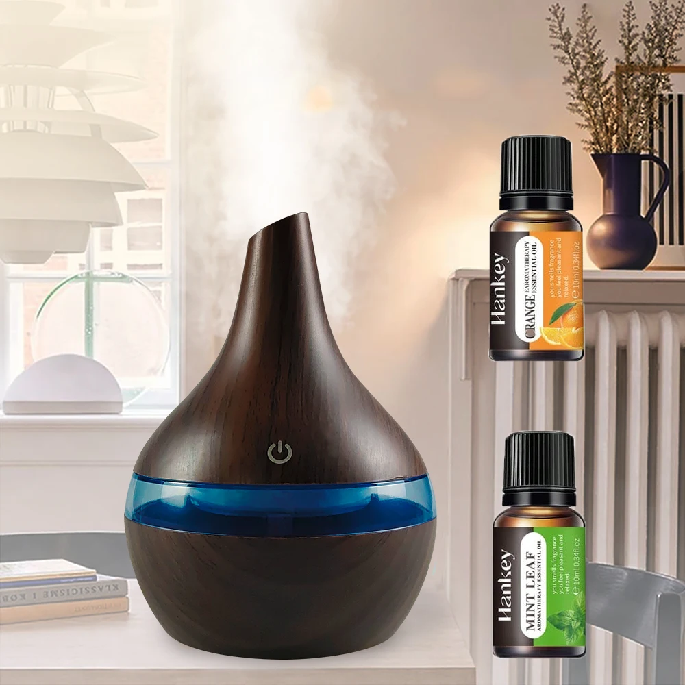 

Diffuser For Home 300ml Wood Grain Humidifier Essential Oil Diffuser USB Desktop Hydration with 2 Aroma Oils