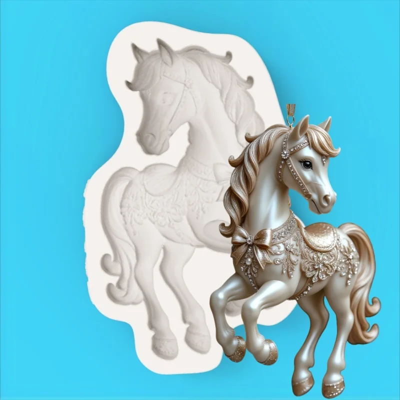Jewelry Bow-Shaped Pegasus Mold, Gemstone Embellished Mane Complex Pattern Design, High-End Dessert Fondant Chocolate Making Silicone Mold