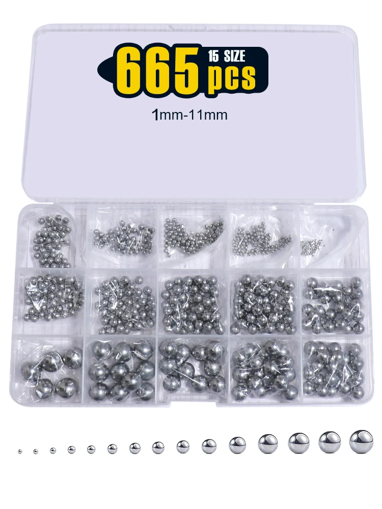 AliExpress NONE 665 Pieces 1-10mm 15 Sizes Metric Precision Assorted Loose Bicycle Bearing Steel Ball Assortment Kit G