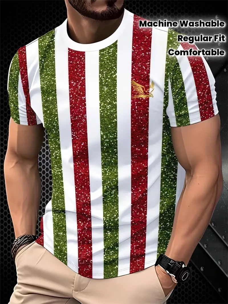 Christmas and New Year men's short sleeved polo shirt, fashionable 3D printed pullover, versatile top for daily parties