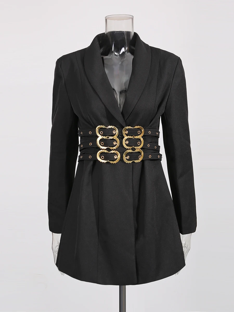 ROMISS الصلبة تقسم الزنانير شيك سترة الإناث التلبيب كم طويل التخسيس ضوء ناضجة المرأة السترات الخريف موضة جديدة