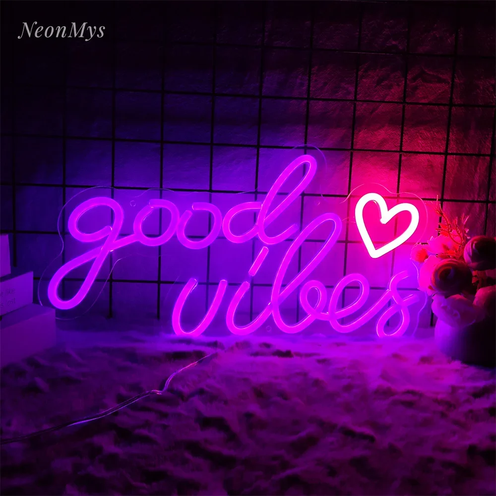 

Good Vibes Neon Lights Sign 3D Wall Art & Game Bedroom Living Room Party Decor Lamp Signs USB Powered Neon Signs Gift for Lover