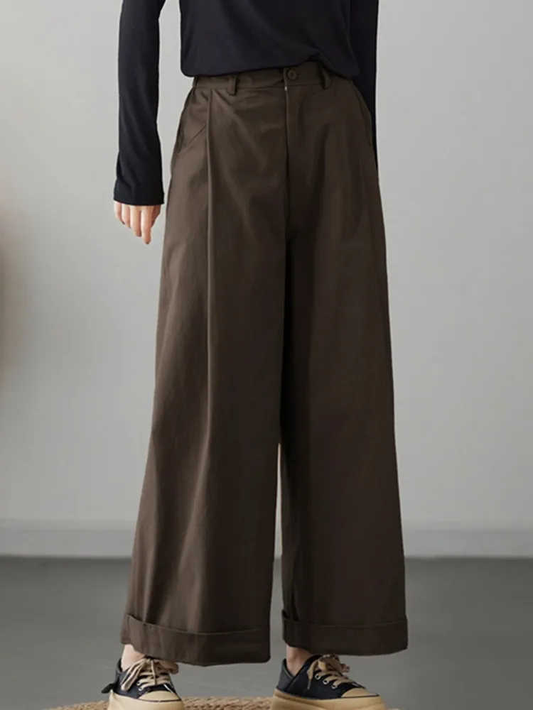 Hohe Taille weites Bein Hosen Frauen Neuankömmling Herbst koreanischen Stil einfarbig lose bequeme weibliche Freizeit hose b3117