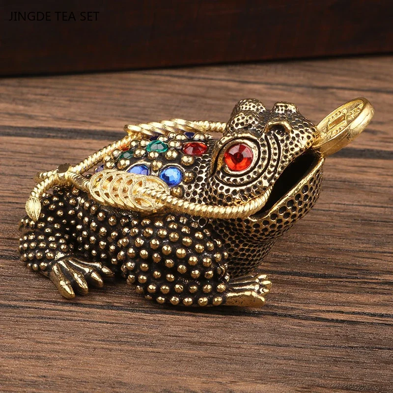 1PCS pure brass lucky three foot gold toad tea pet small ornament office desktop car decoration handicraft handle piece