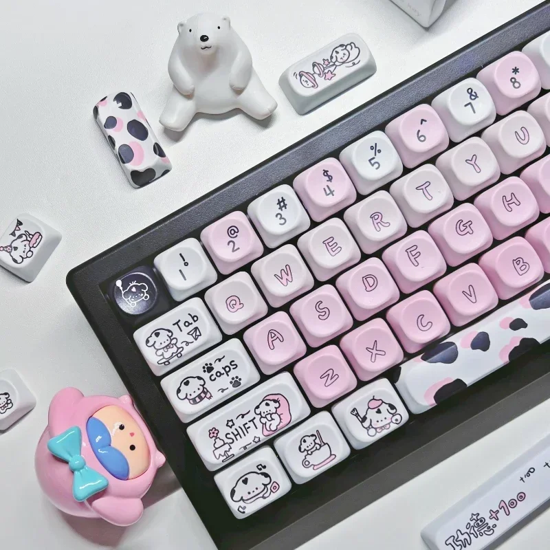 132 Keys Spotted Dog MOA Profile Pink Cartoon Thermal Sublimation Custom Mechanical Keyboard Cap