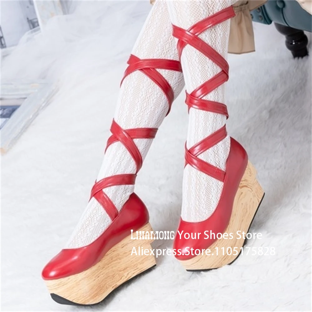 

Ankle Leather Belt Unique Platform Shoes Lace-Up Strappy High Heels Distinctive Thick Sole Sweet Lolita Platform Flats for Women