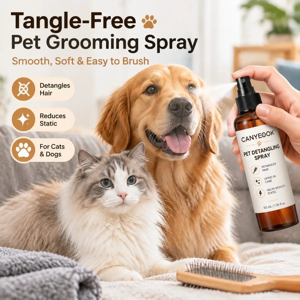 CANYEOOK Pet Hair Detangler Spray 50ml Remove Tangles Anti Static No Rinse for Dog Cat Smooth Grooming Pro Care