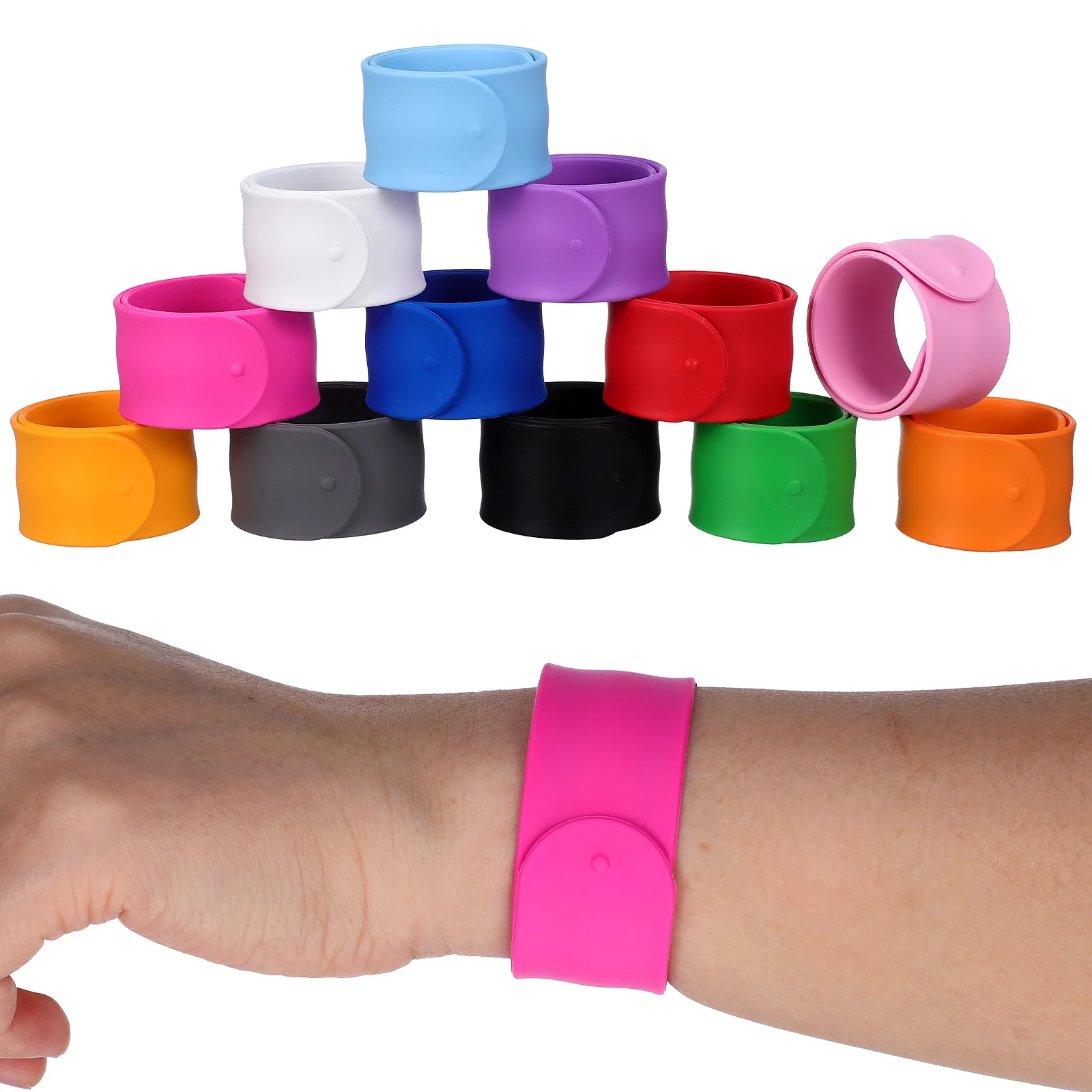 12pçs pulseiras de tapa de silicone, pulseiras flexíveis de pressão, cores sortidas, lembranças de festa, embrulho de faixas de papel, faixas de tapa