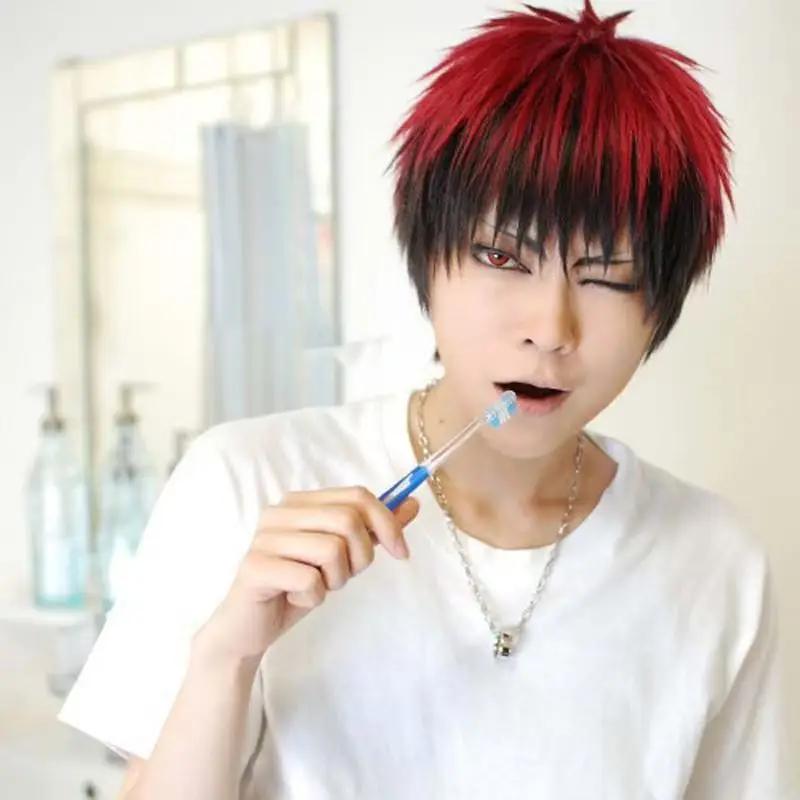 Kagami Taiga Halloween Cosplay Pruik Rood en Zwart Kort Anime Haar voor Mannen Kuroko's Basketbal Hoofdpersonage