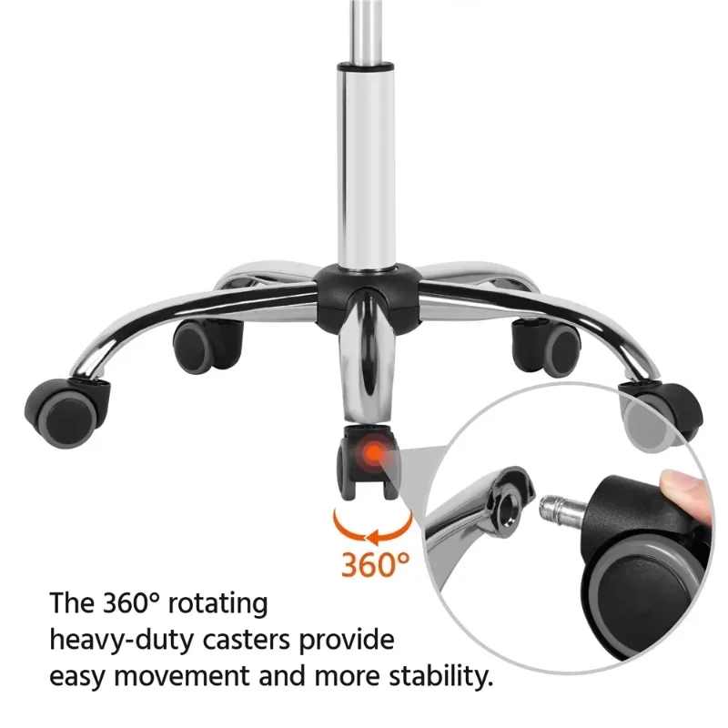 Adjustable Mid-back Salon Stool with Wheels for Manicure Massage Spa, Black Bar Stools for Kitchen