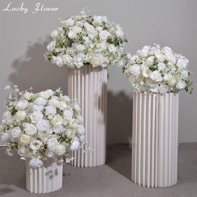 Customized Rose Hydrange Aritificial Flower Ball Road Leading White Silk Flower Ball Wedding Decoration Table Centrepiece Deocr