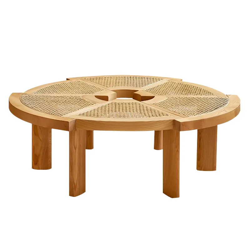 

Nordic wabi, solid wood rattan, round coffee table