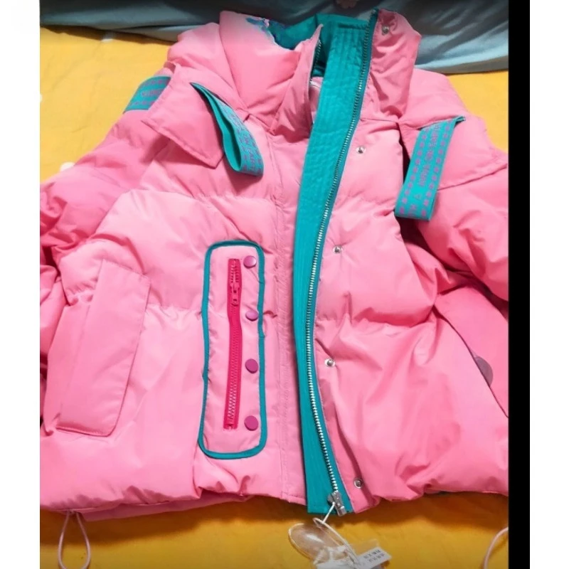

2026 Fashion Splicing Color Hooded Small Down Jacket Women's Autumn Winter New High-end Top High Quality High Appearance Level