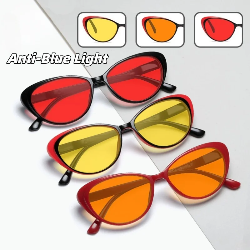 

Retro Cat-Eye Night Vision Anti-Blue Light Glasses Red & Orange Lenses Men's & Women's Computer Gaming Protective Eyewear