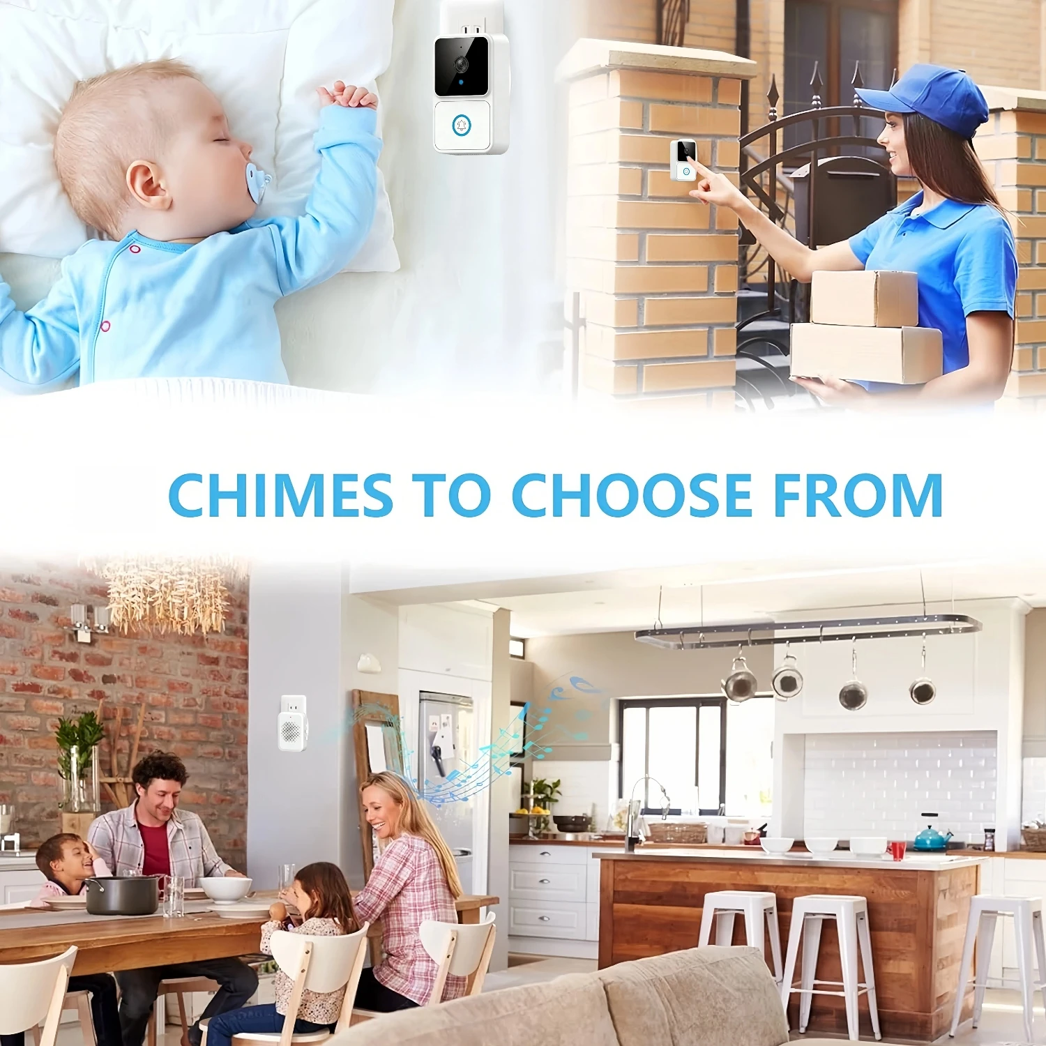Wireless Doorbell Intelligent Custom Melodies US/EU Plug Optional 300M Long-Distance Welcome Door Bell Safe for Home view 3