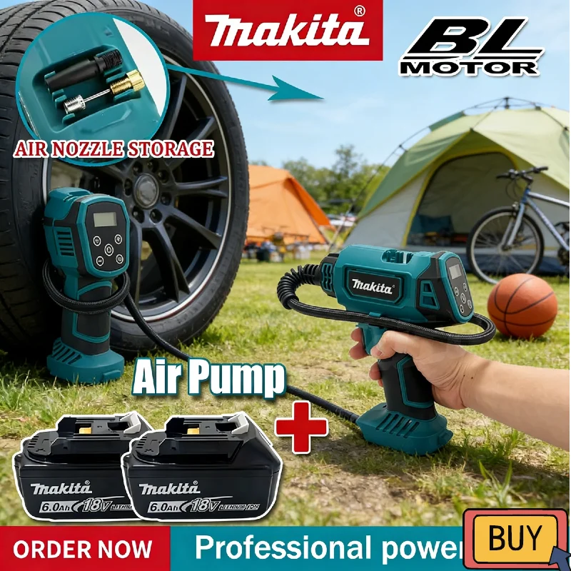 

Беспроводной электрический насос Makita, автомобильный компрессор, автоматический ручной воздушный компрессор 18В, электроинструмент