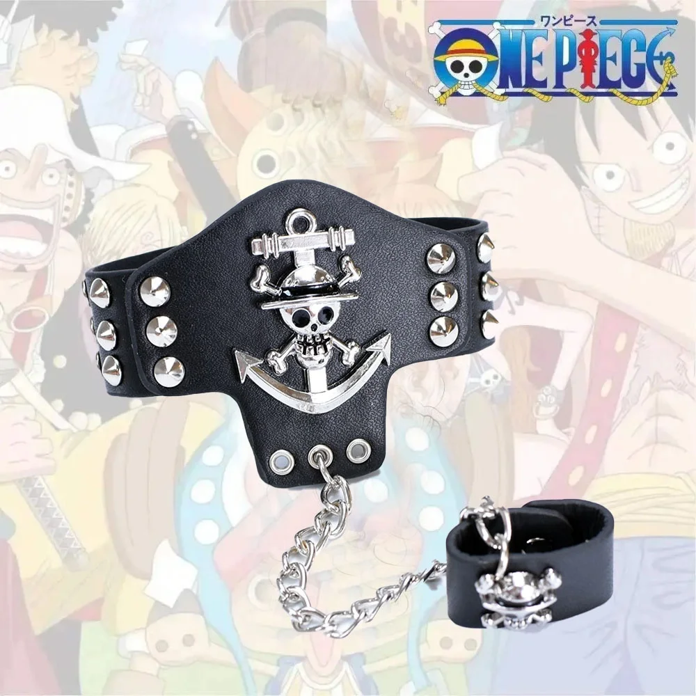 Anime One Piece Bracelet Luffy Skeleton Ship Anchor Leather Handmade Bracelet COS Accessories