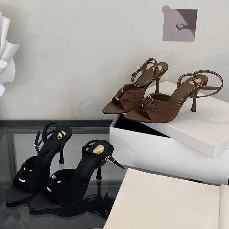 Brand High Heel Sandals Summer Pointed Toe Women Shoes Fashion Metal Buckle Strap Women Sandals Banquet Party Female Mules Shoes