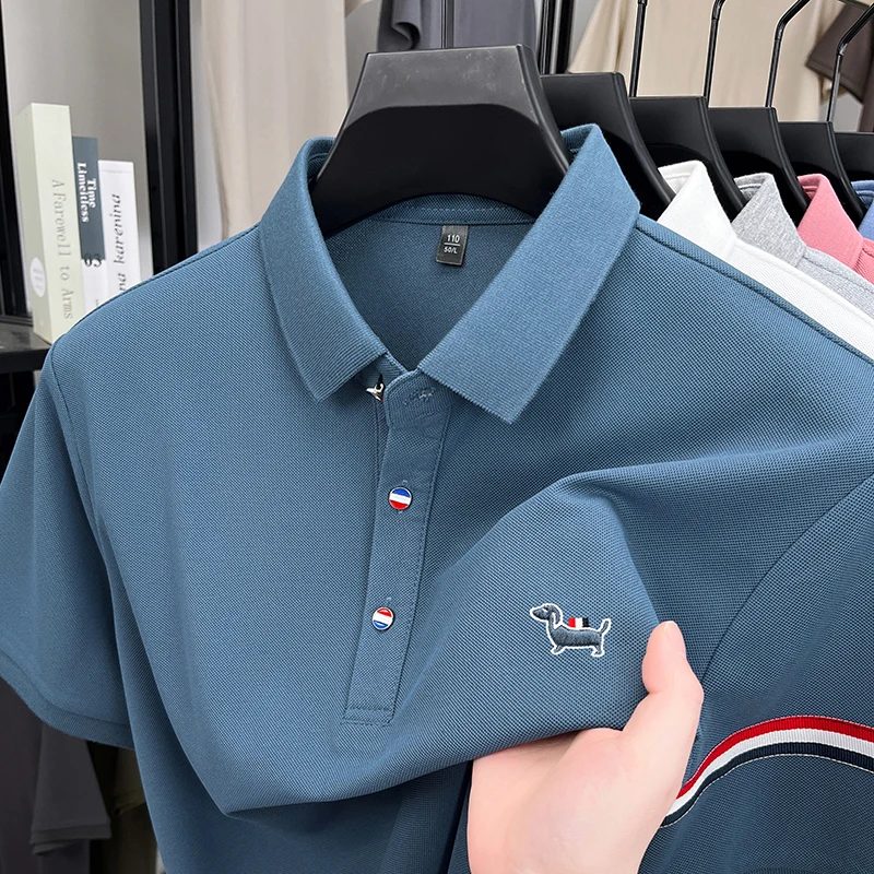 

High end men's short sleeve polo shirt fashion brand puppies embroidered summer new breathable Korean youth casual golf T-shirt