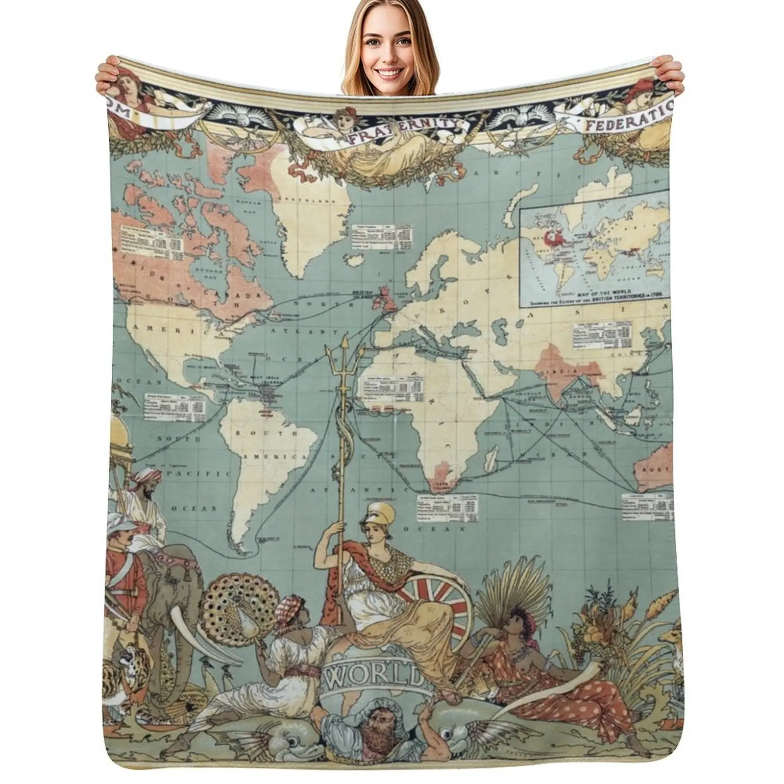British Empire Map | Traditional | World Throw Blanket Sofa Quilt Winter beds Bed cosplay anime Plaid Fashion Sofas Blankets
