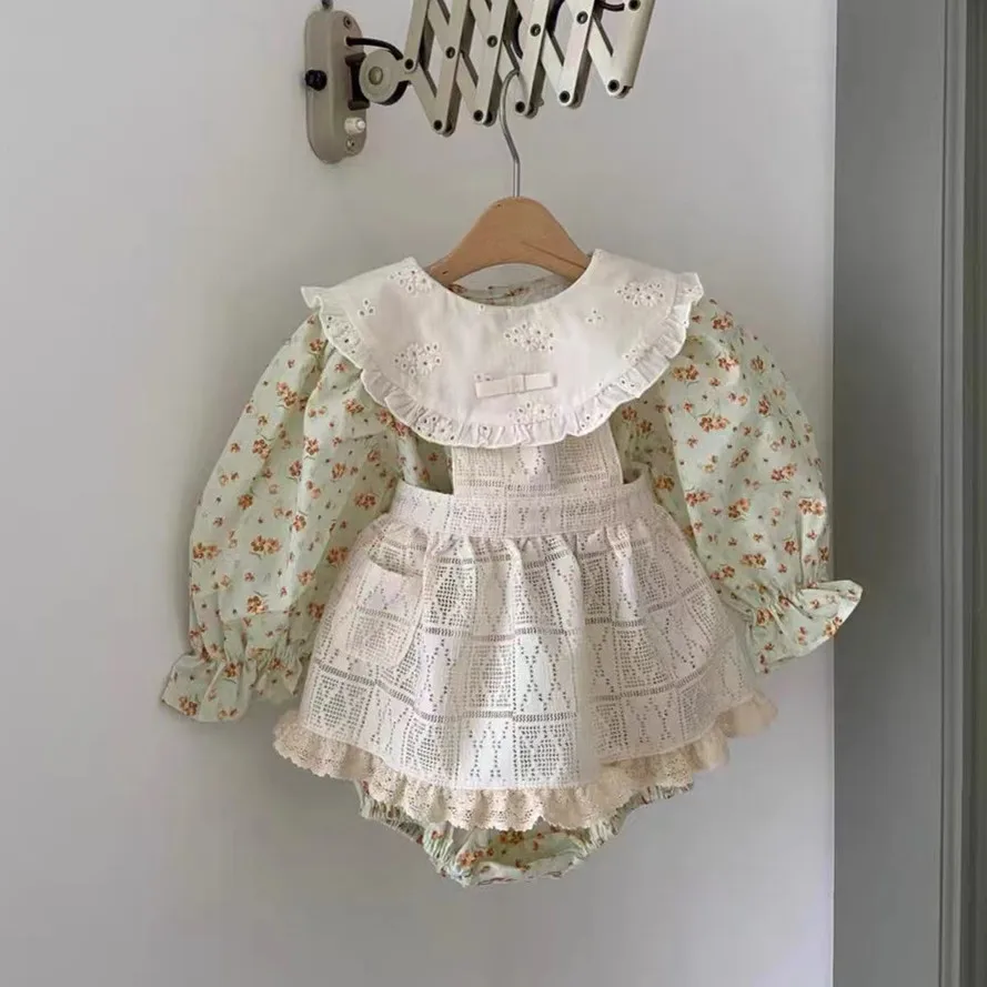 

2024 Autumn New Baby Girl Long Sleeve Floral Princess Bodysuit Cotton Infant Big Lapel Jumpsuit Newborn Toddler Clothes 0-24M