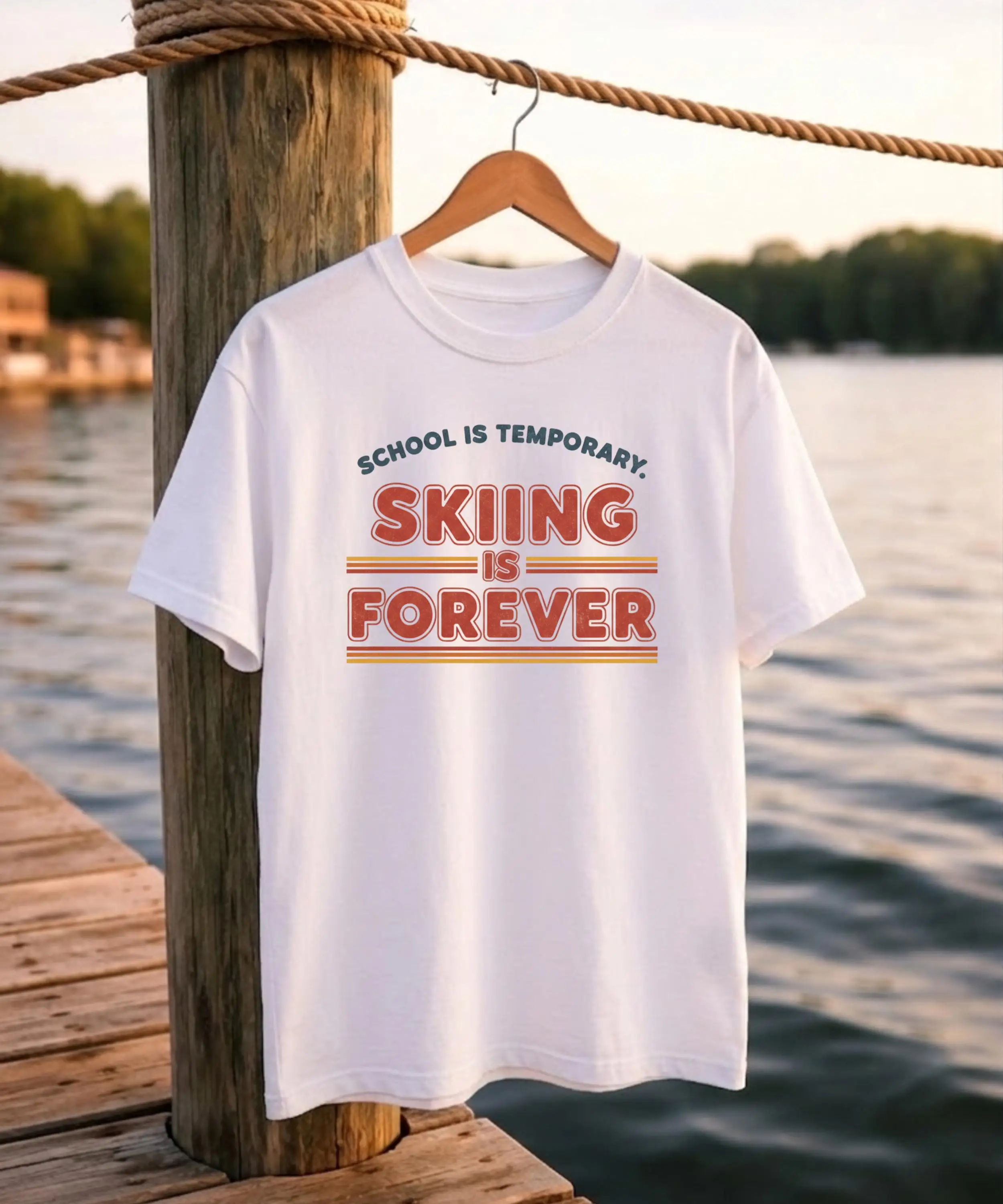 School Is Temporary Skiing Is Forever Shirt, Vintage Lake Shirt, Waterski Tee, Summer Camp Lake Life T-Shirt, Ski Lover Gift