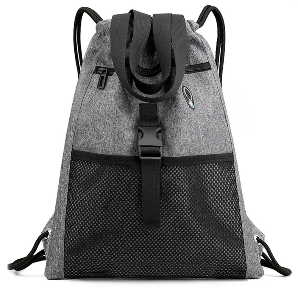 A27U Bolsa con cordón para gimnasio con bolsillos Bolsa deportiva con asa Mochila con cordón de viaje para hombres y mujeres-Gris