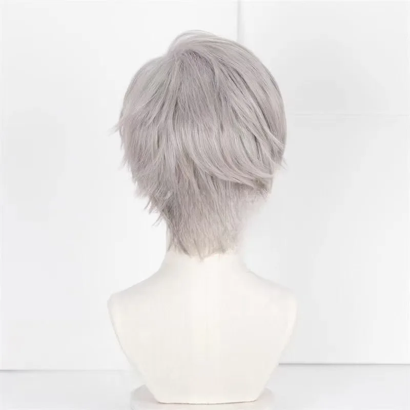Qinch‑Che Cosplay Full‑Head Wig Silver‑White Short Hair With Teased Fluffy Crown Heat‑Resistant Synthetic Costume Wig view 4