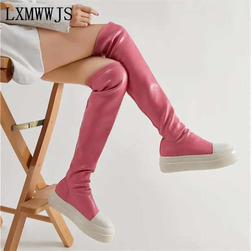 Leisure Stretch Boots For Women Platform Shoes Concise Candy Color Women\'s Over-the-knee Boots Flat Slip-on Long Botas De Mujer