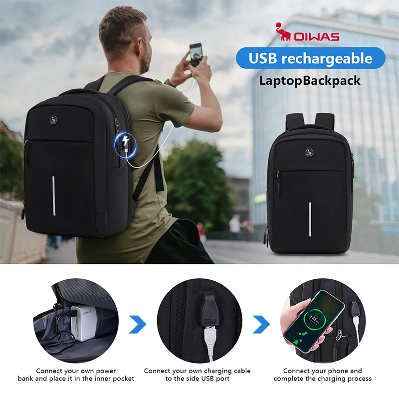 Imagem -05 - Oiwas-mochila Laptop Grande para Homens Bolsa de Trabalho Leve para Negócios Mochila de Viagem Porta Usb 15.6 32.8l