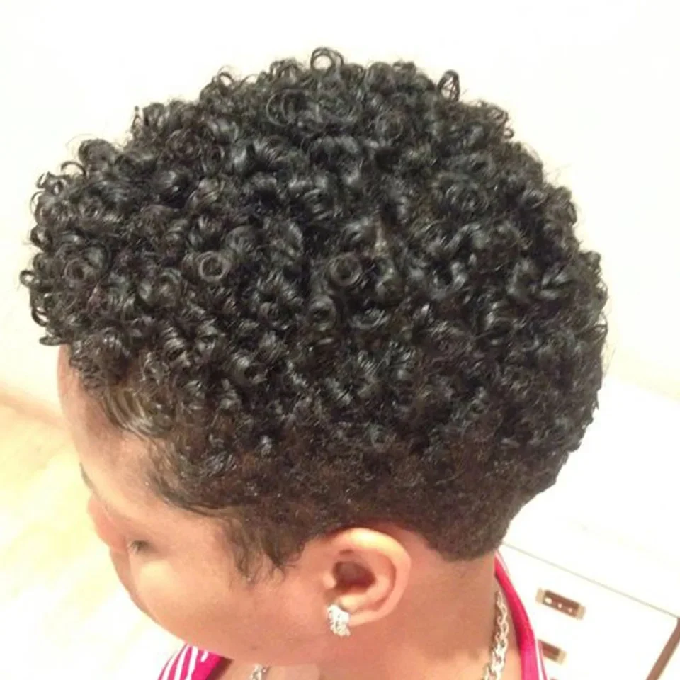 짧은 곱슬머리 가발 픽시컷 레미 인모 가발 여성용 아프로 곱슬곱슬한 가발 풀머신 메이드 가발