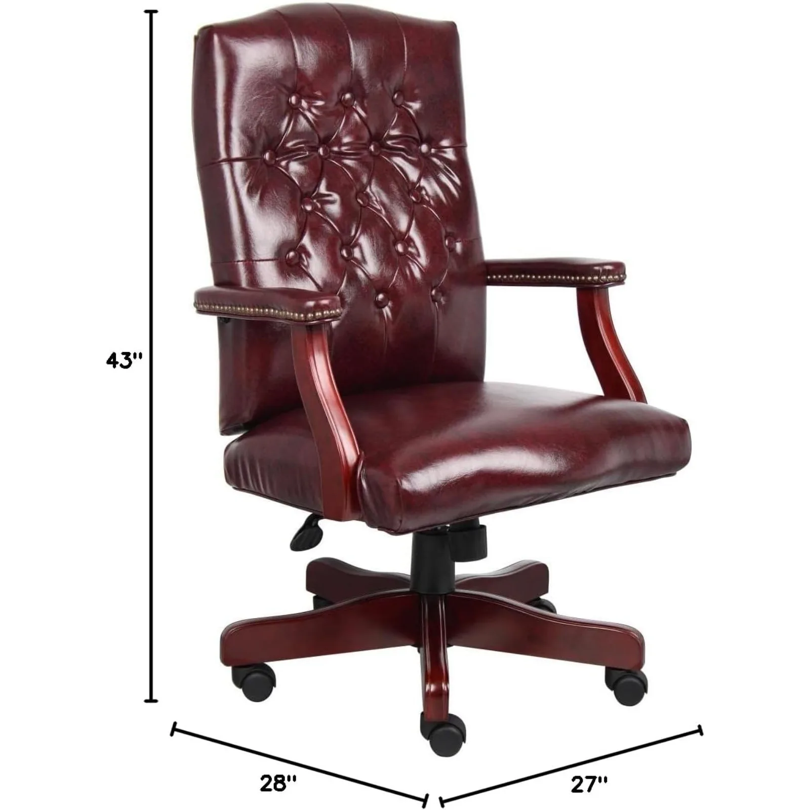 US Boss Classic Executive Oxblood Vinyl Chair With Mahogany Finish Frame