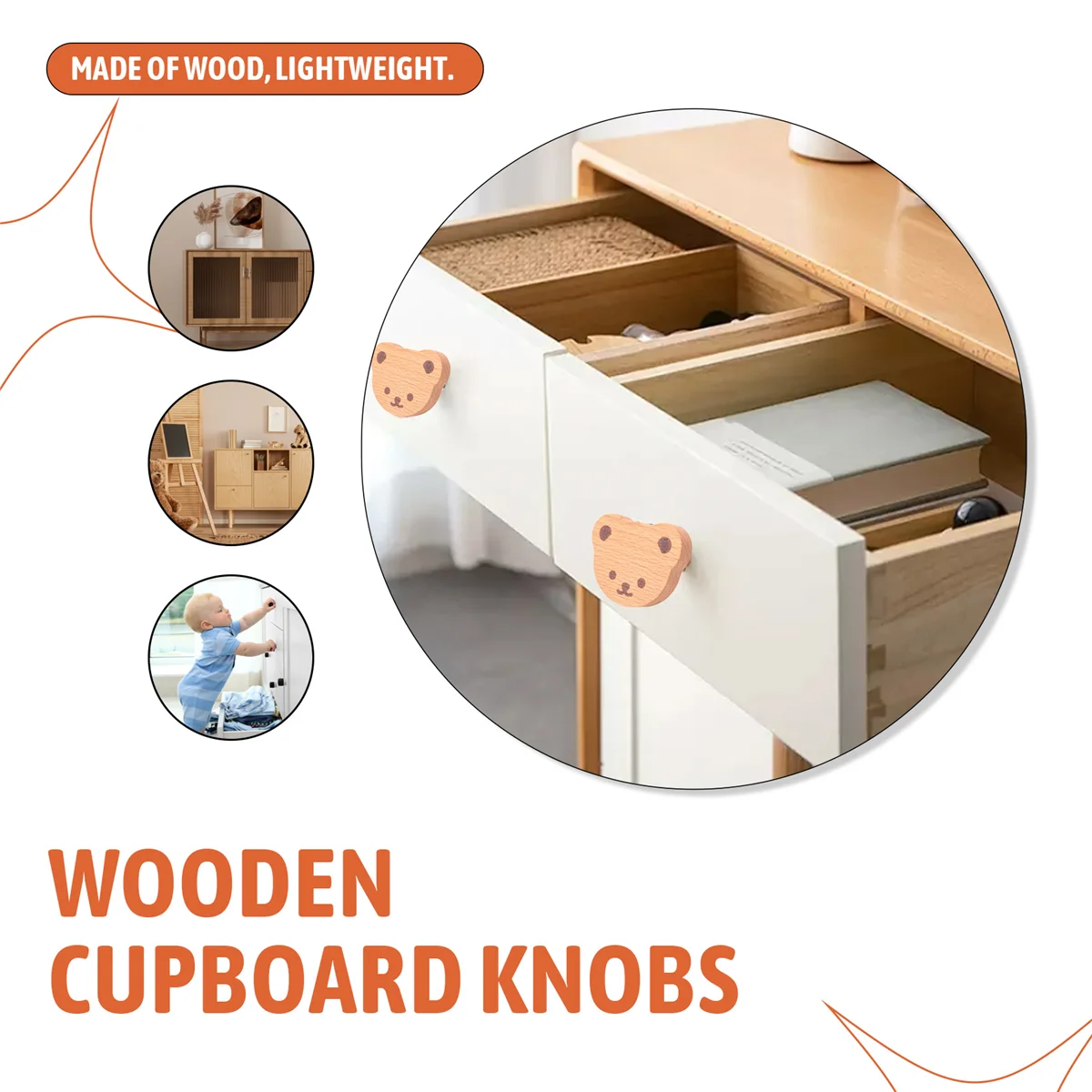 

DIDI 15Pcs Furniture Knobs,Wooden Drawer Knobs, Wooden Cupboard Knobs,Bear Drawer Knobs for Kids, Dresser, Drawers,Kitchen