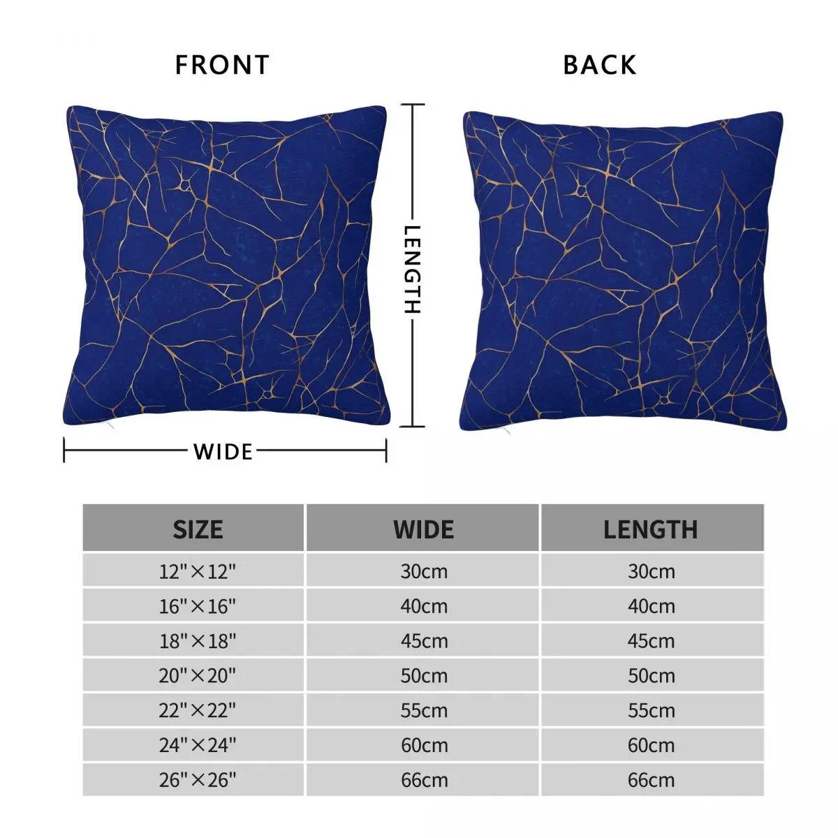 Kintsugi Sapphire Blue Square Pillowcase Polyester Linen Velvet Printed Zip Decorative Throw Pillow Case Home Cushion Cover