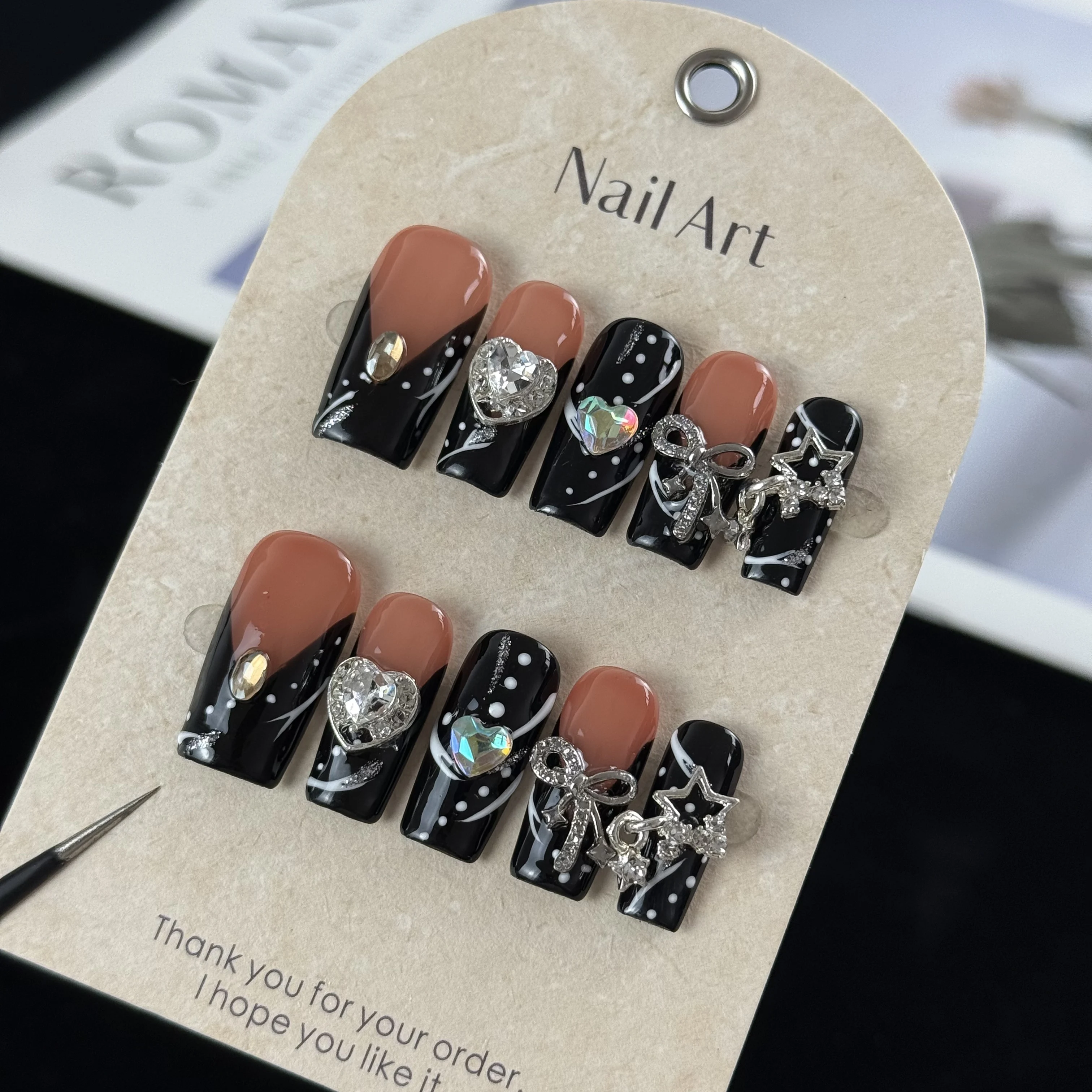 10pcs high-end Sweet and cool gothic style, hand-painted three-dimensional hearts, bows, stars, color contrasts handmade fake