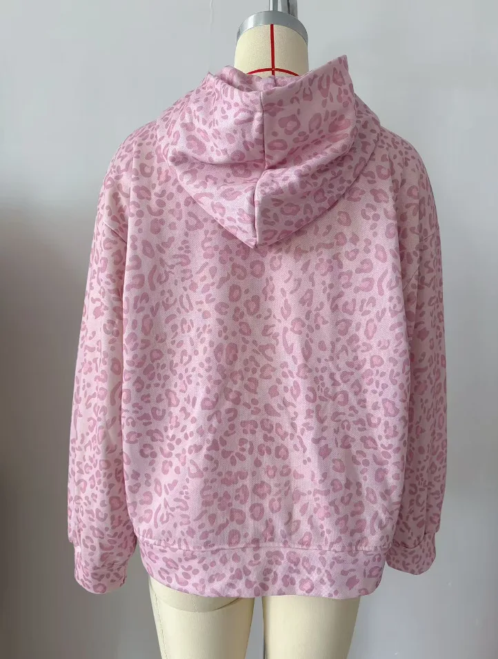 Women's Autumn Winter Leopard Print Long Sleeve Hooded Pullover Sweatshirt