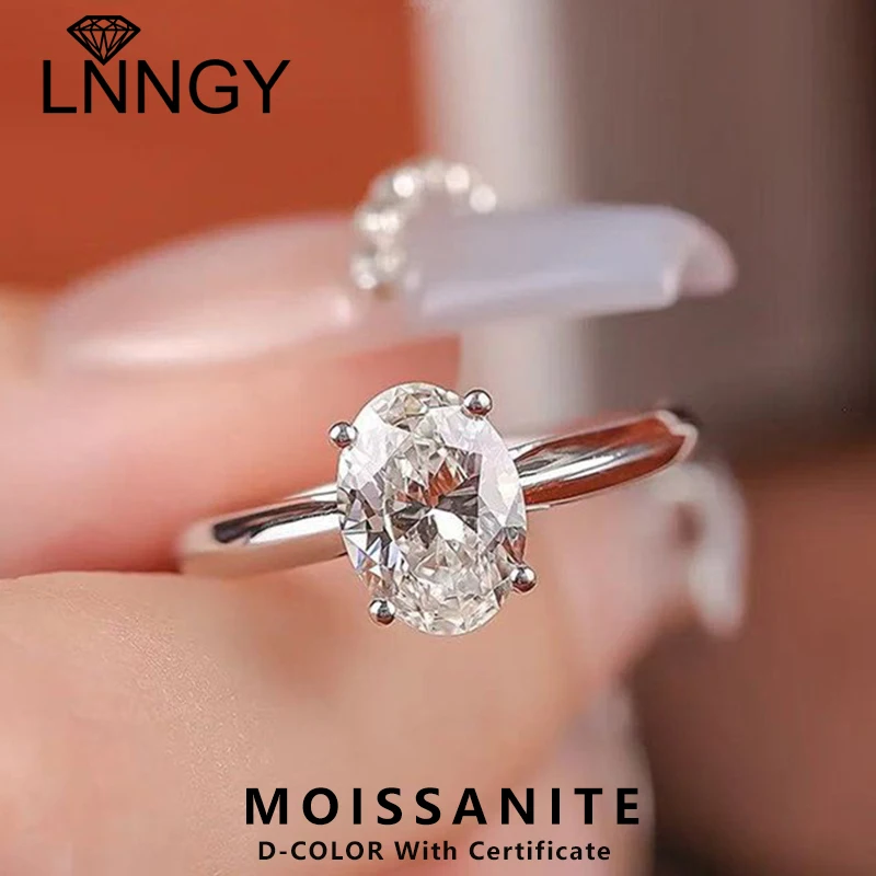 

Сертифицированное Lnngy кольцо с муассанитом овальной огранки 1/2/3 карата для женщин, оригинальные обручальные кольца из стерлингового серебра 925 пробы, ювелирные изделия, подарок