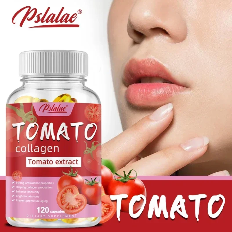 Collagen capsules with vitamins and tomato extract, dietary supplement