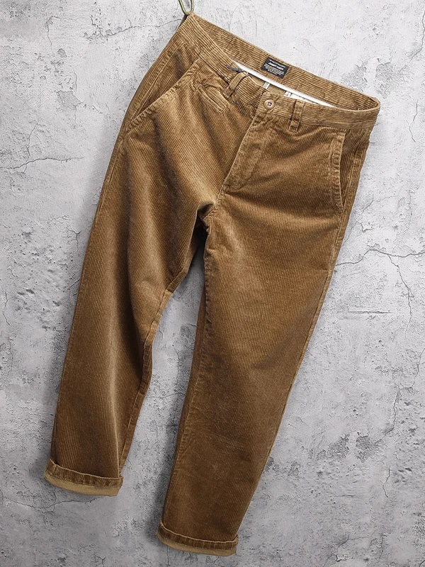 

Heavyweight Corduroy Straight Leg Workwear Pants Loose Fit Men's Casual Trousers Corduroy Stripe Pants Casual Polyester Fiber