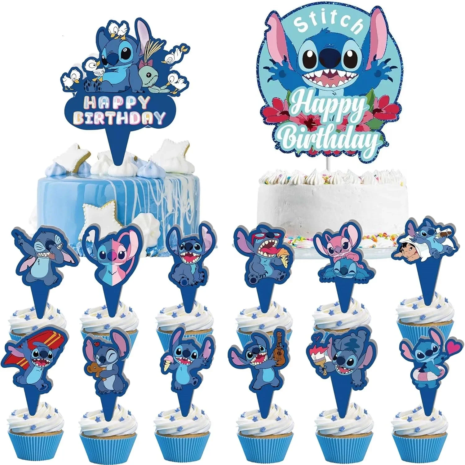 

Stitch Disney Cake Toopers Set Happy Birthday Cake Decoration Anime Accessories Party Supplies Gifts for Children