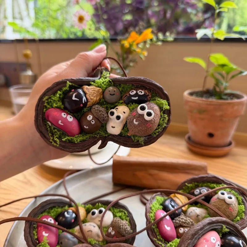 Cute Face Seed Pendant Rustic Wall Hanging Charm Handmade Home Car Decor Ornament