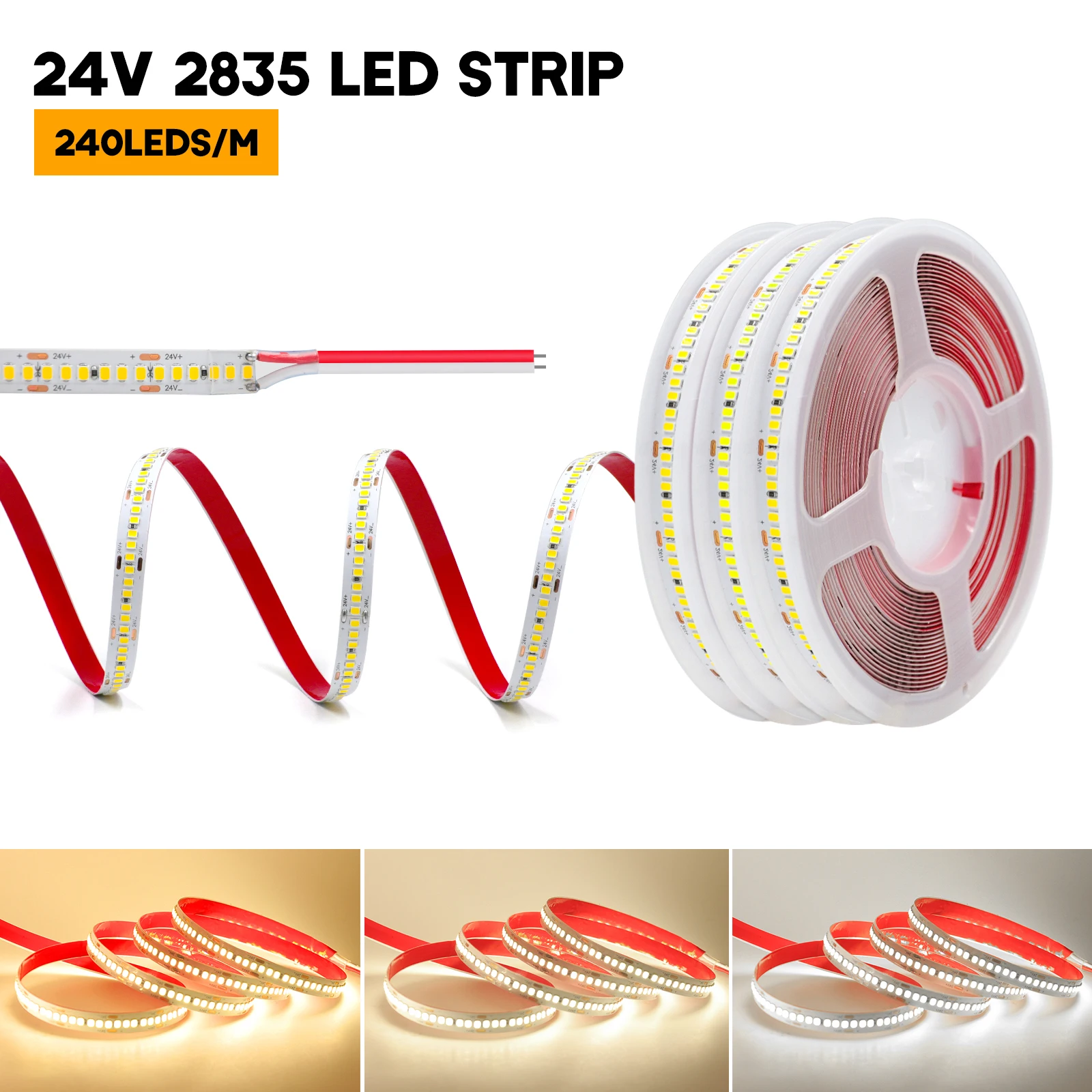 24V LED Strip Light 10m 2400LEDs/reel Flexible LED Ribbon Diode Tape 2835 240leds/m LED Light Warm Natural White for Room Decor