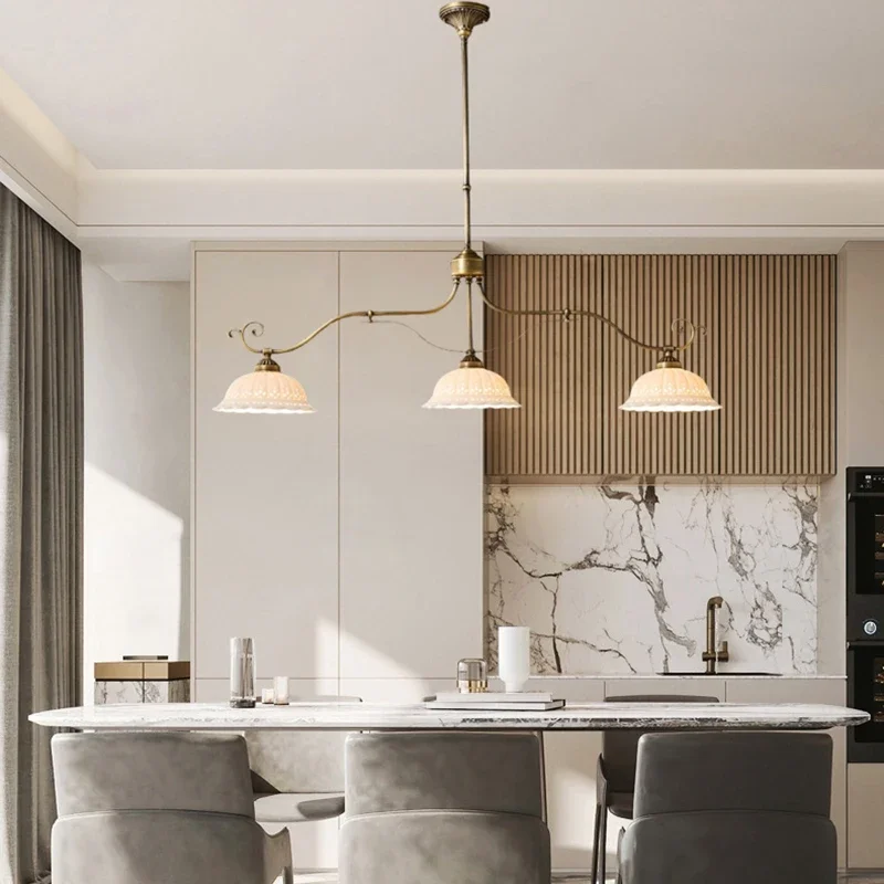 2026 Nordic Fashion Pattern LED Decor Pendant Light Luxury Copper Ceramic Home Lamp Bedroom Foyer Lighting Fixtures